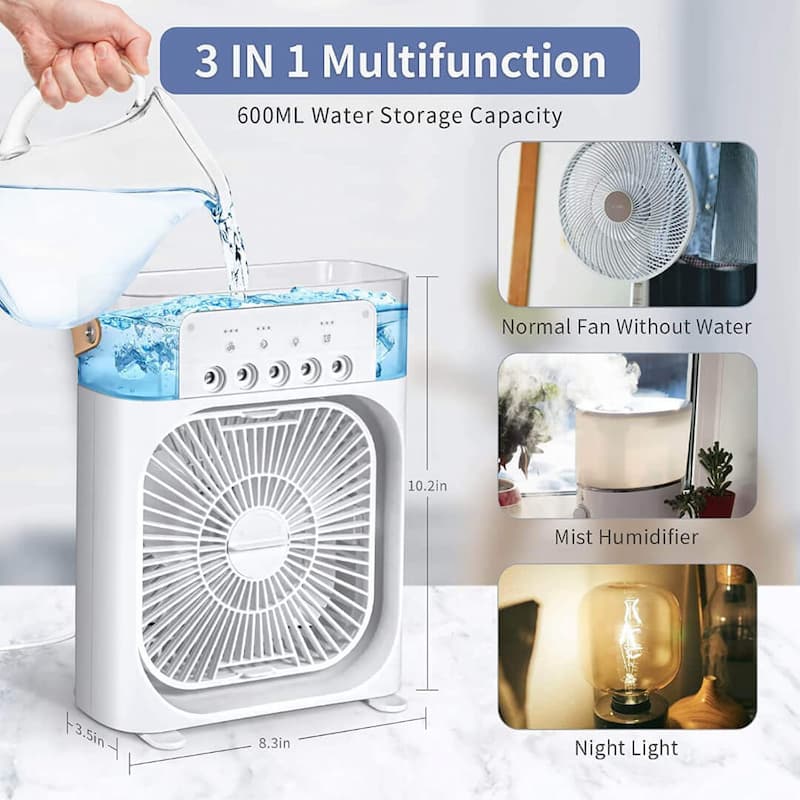 Portable Air Conditioner Fan: Usb Electric Fan With Led Night Light, Fine Mist Water
